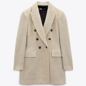 Zara Women's Beige Double-Breasted Blazer